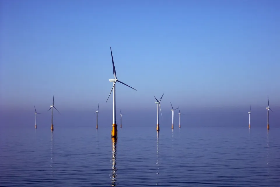 Offshore wind turbines at Barrow Offshore Wind off Walney Island in the Irish Sea